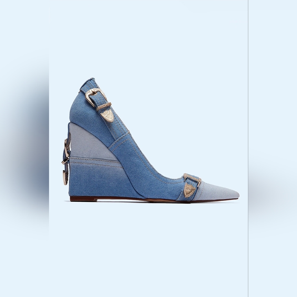 Fashion Nova Always in Check Pumps - Denim Patch, Sz: 11